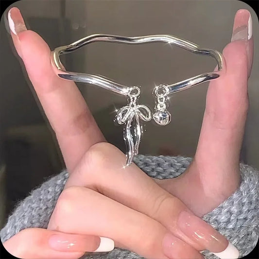 DL Korean Delicate Bow Bell Heart Bangle for Women