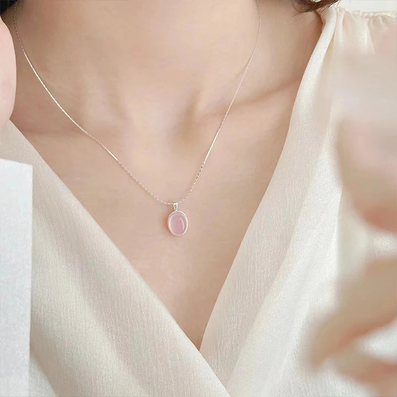 DL Pink Crystal Moonstone Necklace For Women