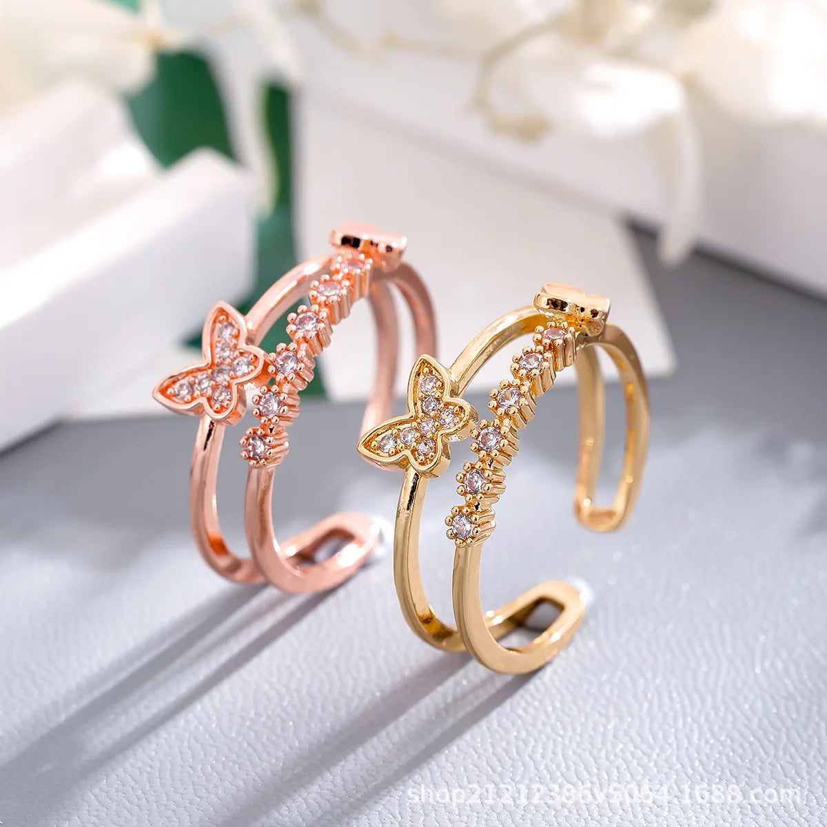 DL Exquisite Zircon Double Opening Butterfly Ring For Woman