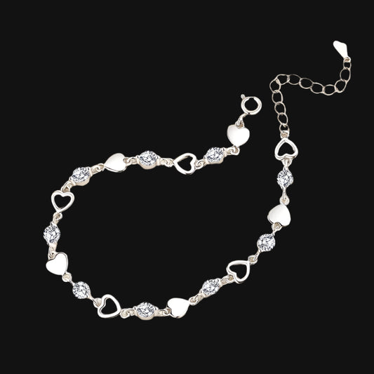 DL Sterling Silver Heart Shaped Bracelet For Women