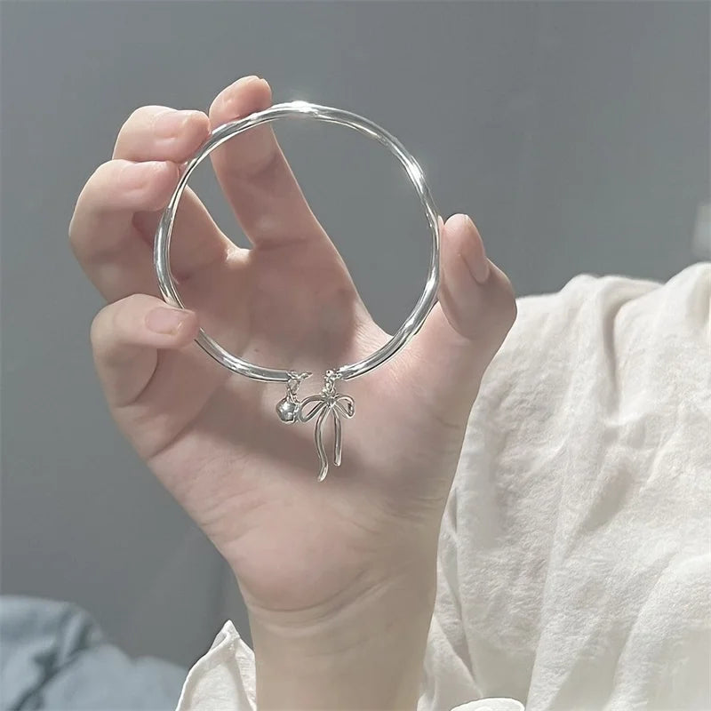 DL Korean Delicate Bow Bell Heart Bangle for Women