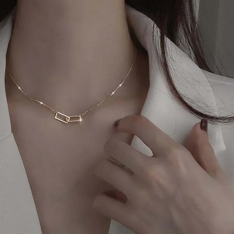 DL Shiny Crystal Geometric Clavicle Chain Necklace