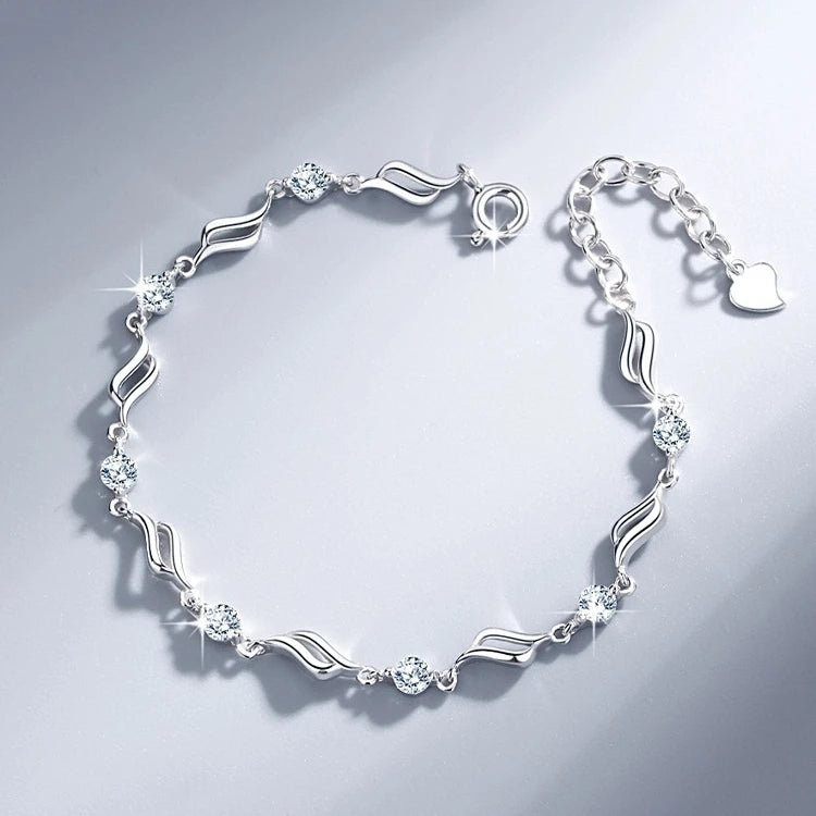 DL Sterling Silver Heart Shaped Bracelet For Women