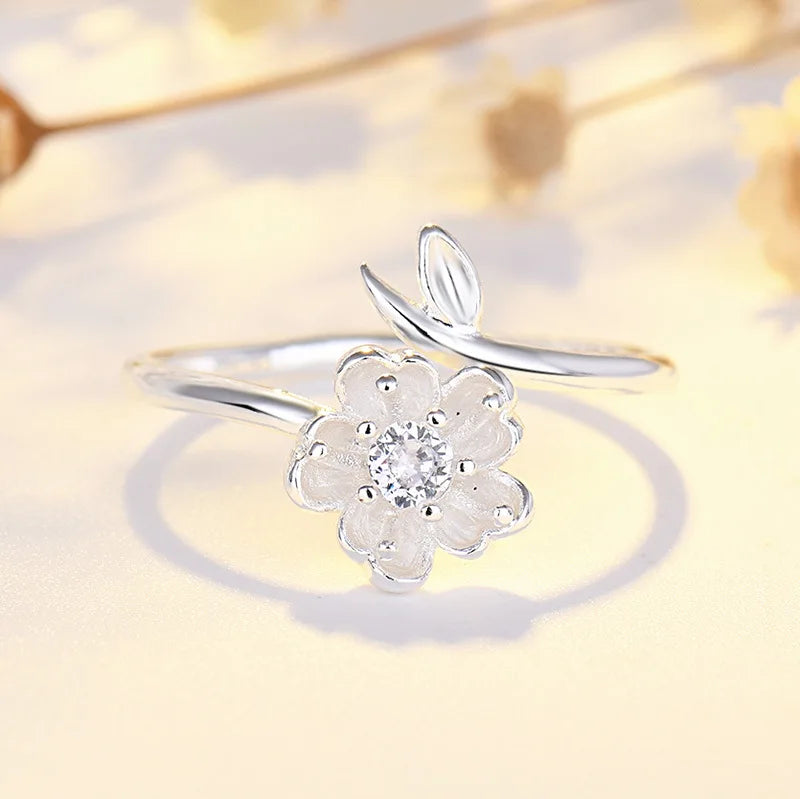 DL Silver Adjustable Open Flowers Rings For Women