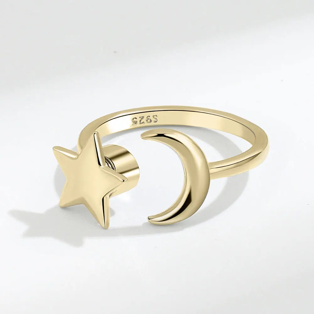 DL  Sterling Silver Moon And Stars Zircon Rotatable Ring