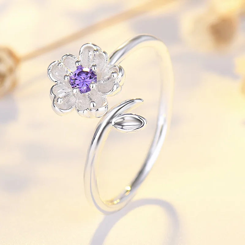 DL Silver Adjustable Open Flowers Rings For Women