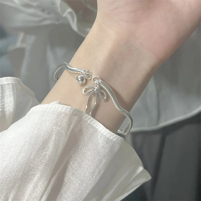 DL Korean Delicate Bow Bell Heart Bangle for Women