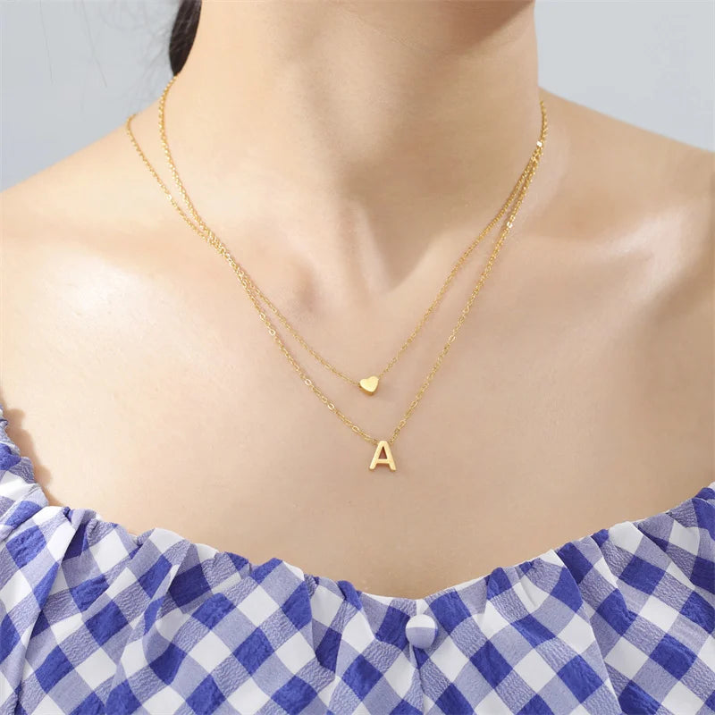 DL Gold Silver Color Multilayer Letter Choker Necklace For Women