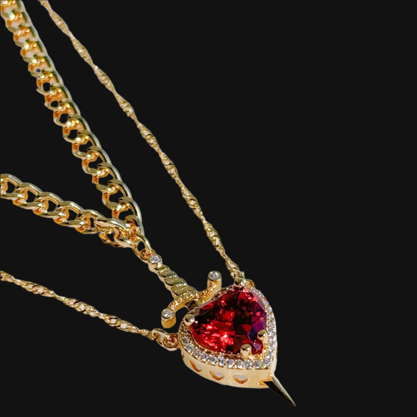 DL Heart and Sword Zircon Pendant Necklace for Women