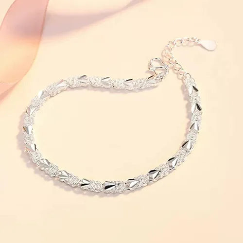 DL Sterling Silver Heart Shaped Bracelet For Women