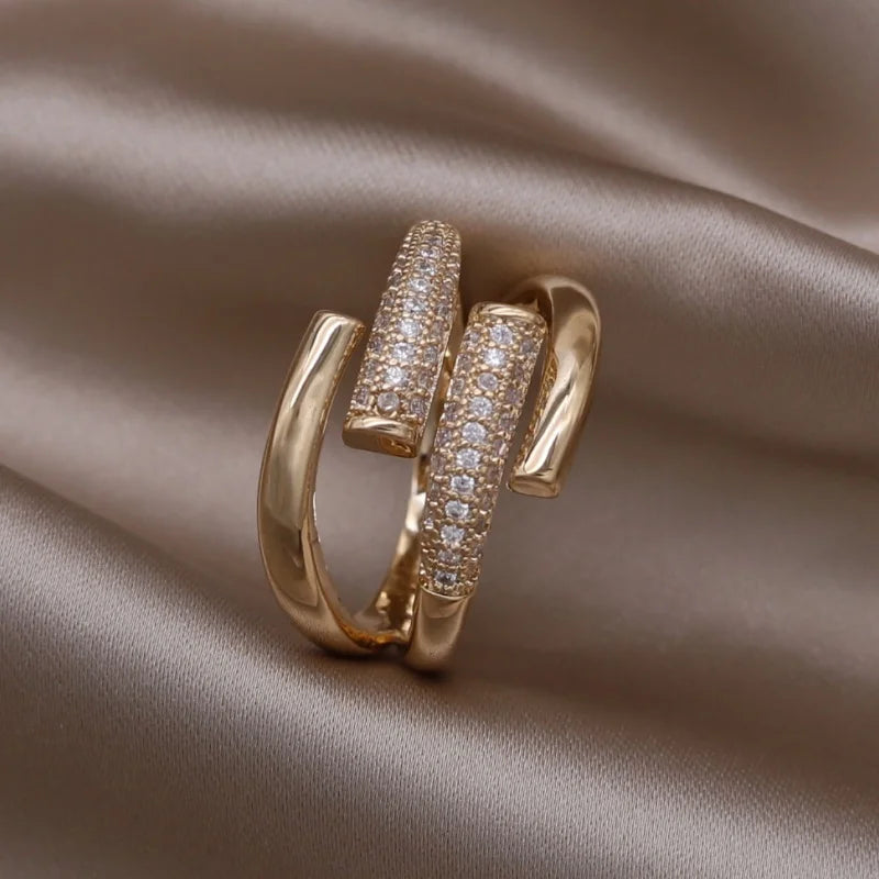 DL Gold Plated Double Love Crystal Ring