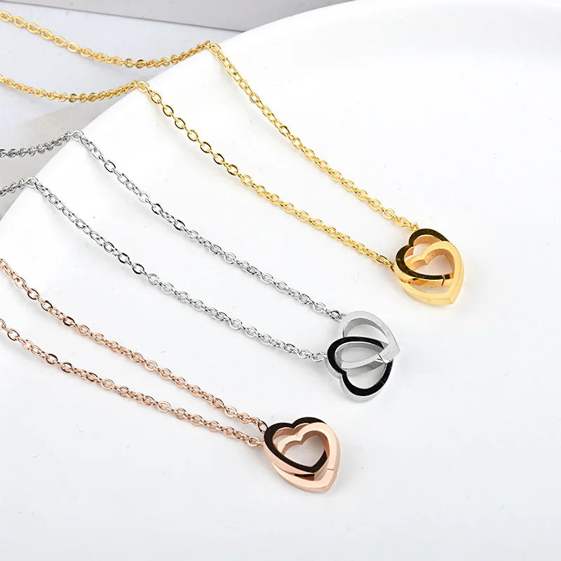 DL Classic Minimalist Double Heart Necklace