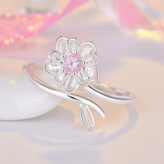 DL Silver Adjustable Open Flowers Rings For Women