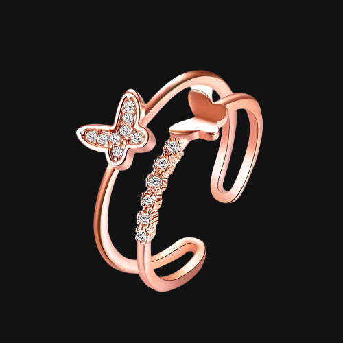 DL Exquisite Zircon Double Opening Butterfly Ring For Woman