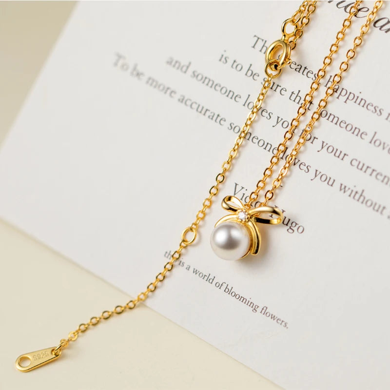 DL Elegant Charm Bow Clavicle Chain Necklace for Women