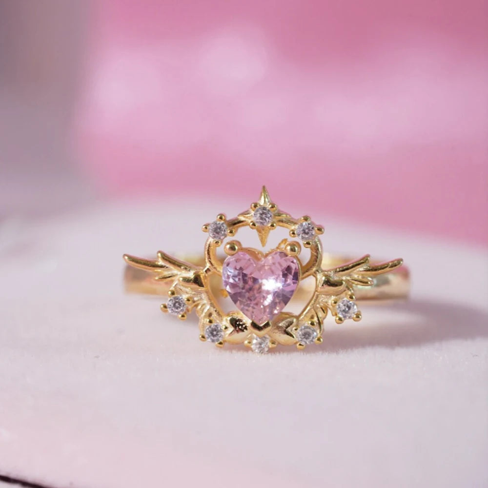 DL Sweet Pink Heart Ring For Women