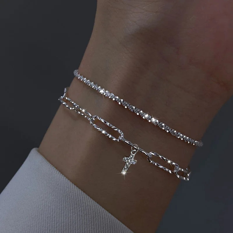 DL Sterling Silver Zircon Bracelets for Women