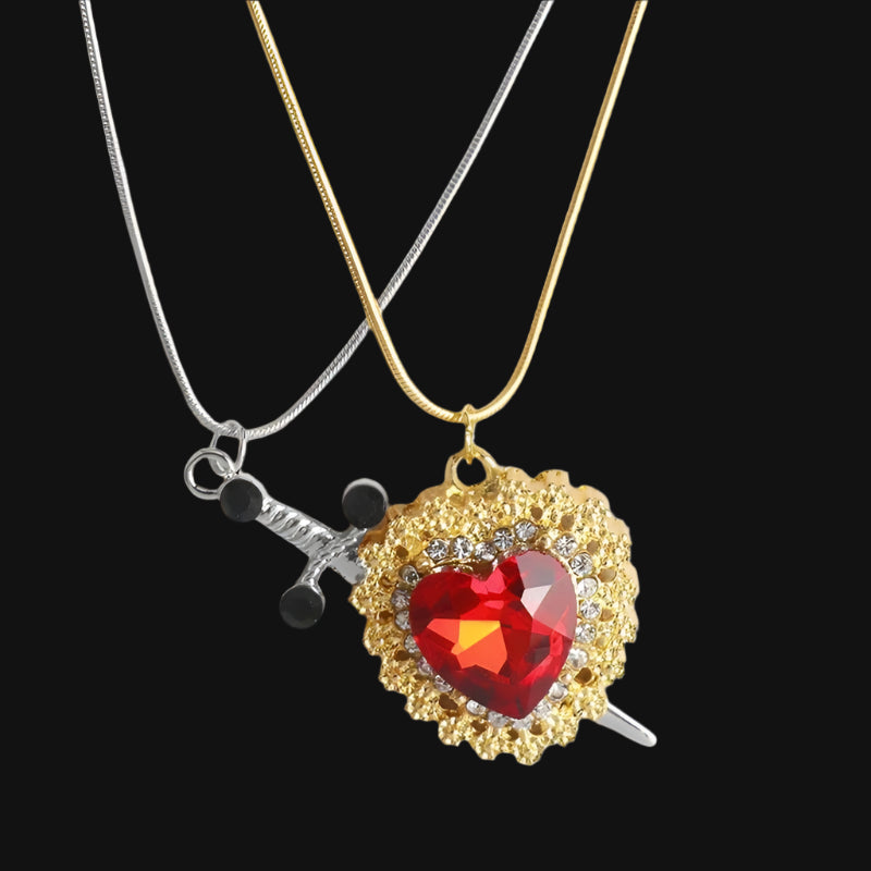 DL Heart and Sword Zircon Pendant Necklace for Women