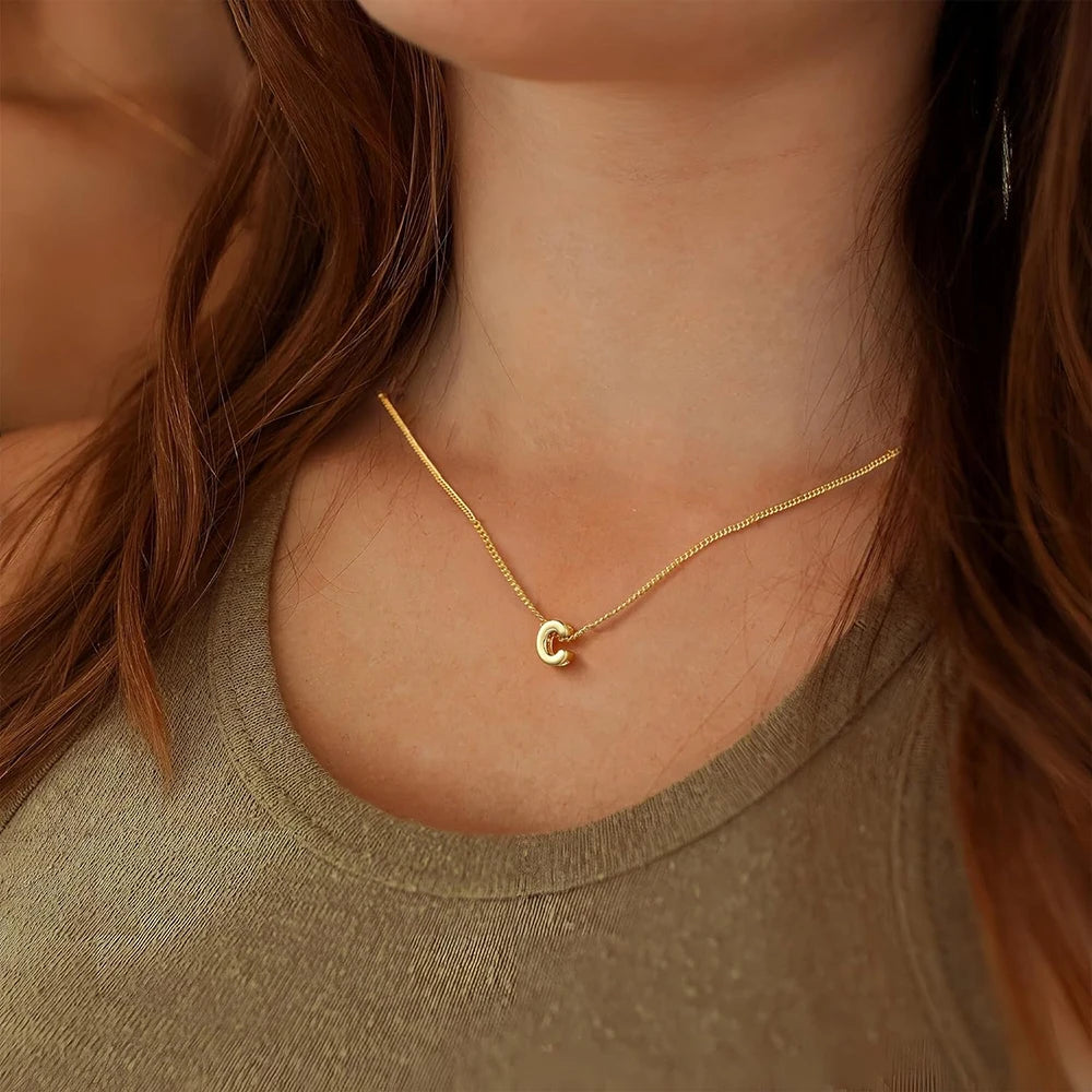 DL Gold Plated Balloon Initial Tiny Small Pendent Necklaces