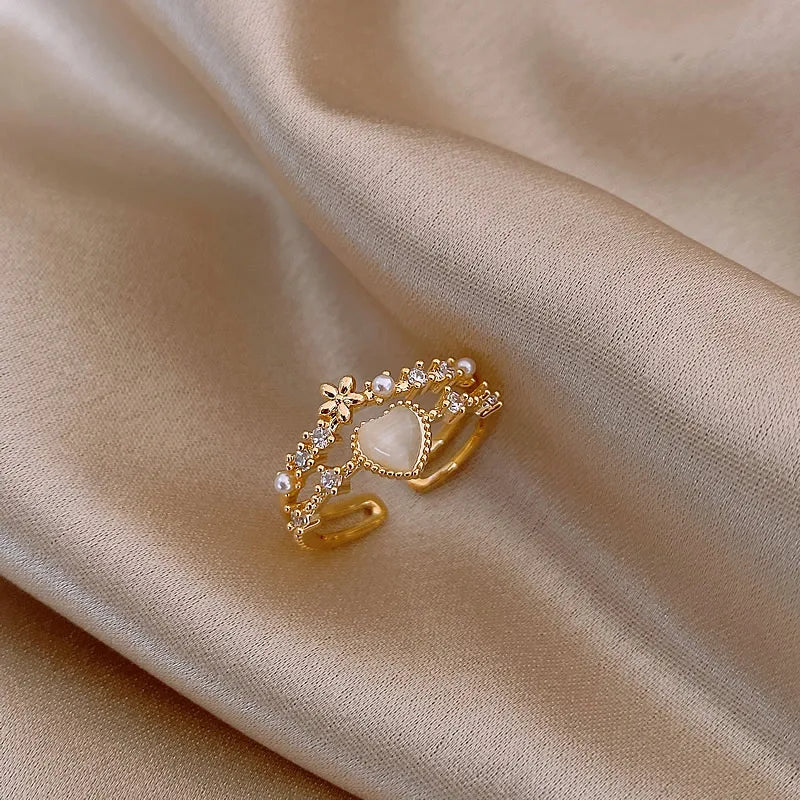 DL Gold Plated Double Love Crystal Ring