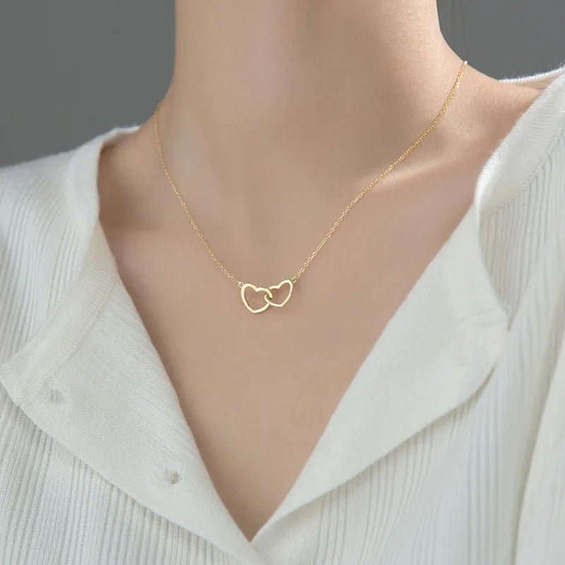 DL Classic Minimalist Double Heart Necklace