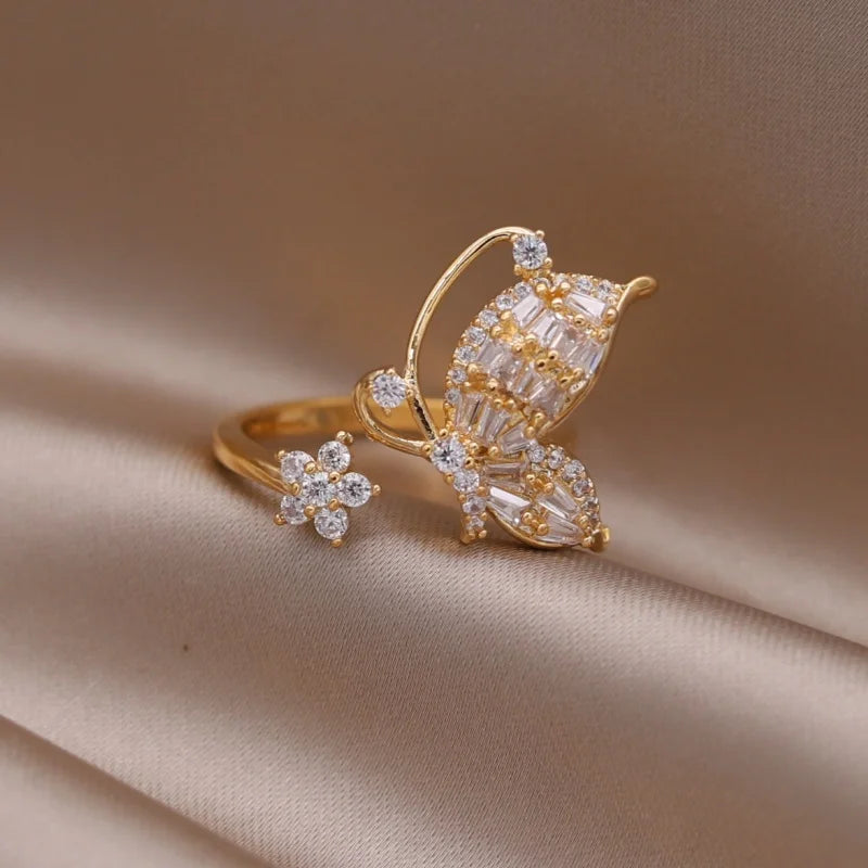 DL Gold Plated Double Love Crystal Ring