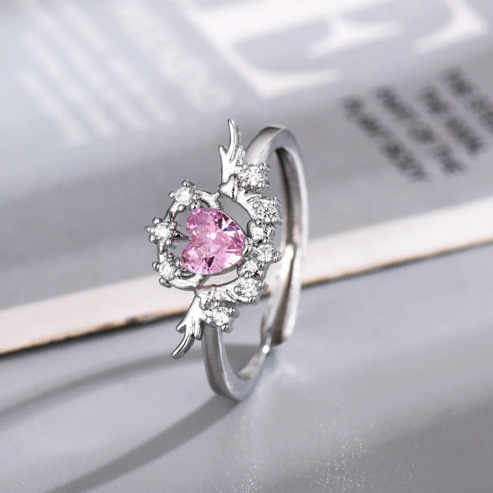 DL Sweet Pink Heart Ring For Women