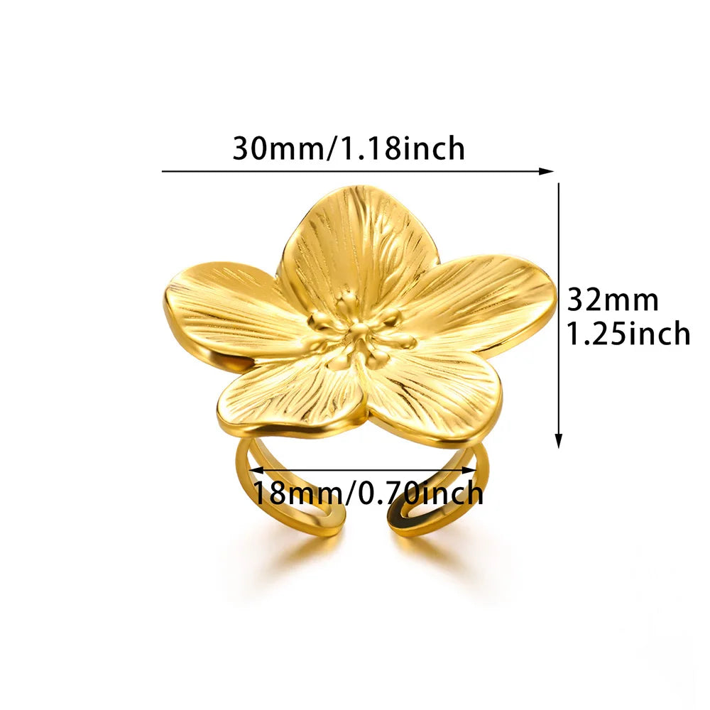 DL Elegant Stainless Steel Big Bloom Flower Rings For Women