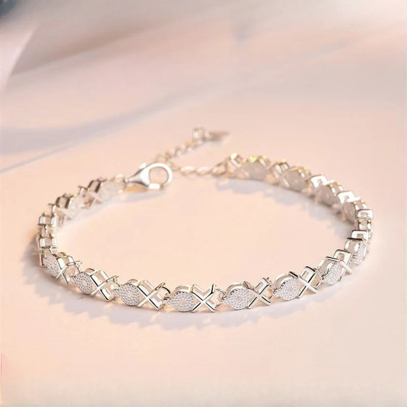 DL Sterling Silver Heart Shaped Bracelet For Women