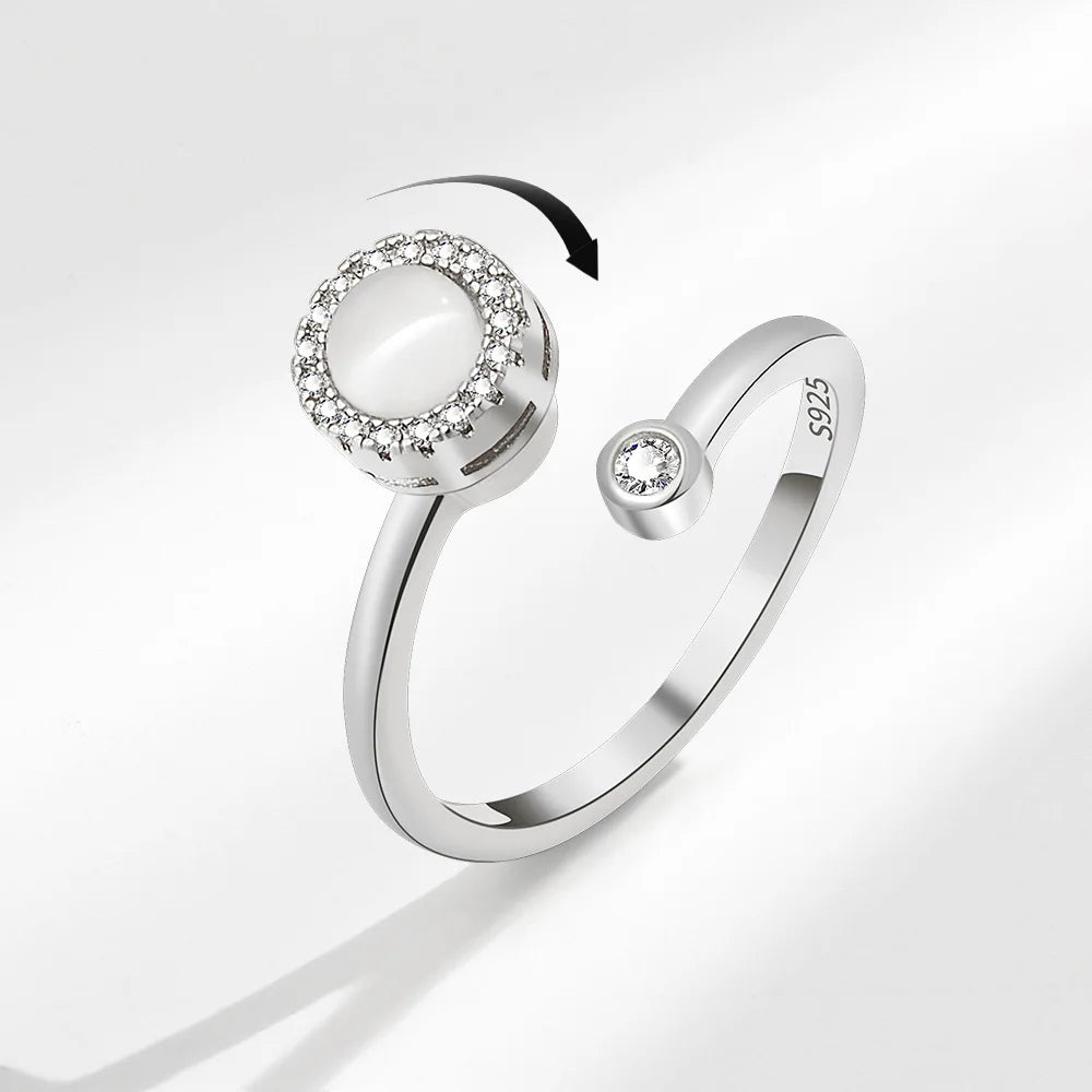 DL  Sterling Silver Moon And Stars Zircon Rotatable Ring