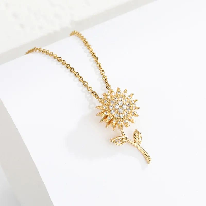 DL Zircon Sunflower Pendant Necklace for Women