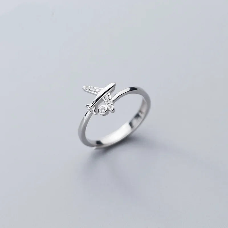 DL New Zircon Airplane Adjustable Open Finger Rings for Women