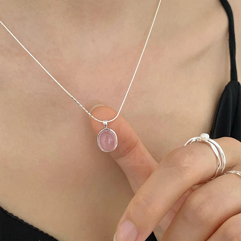 DL Pink Crystal Moonstone Necklace For Women