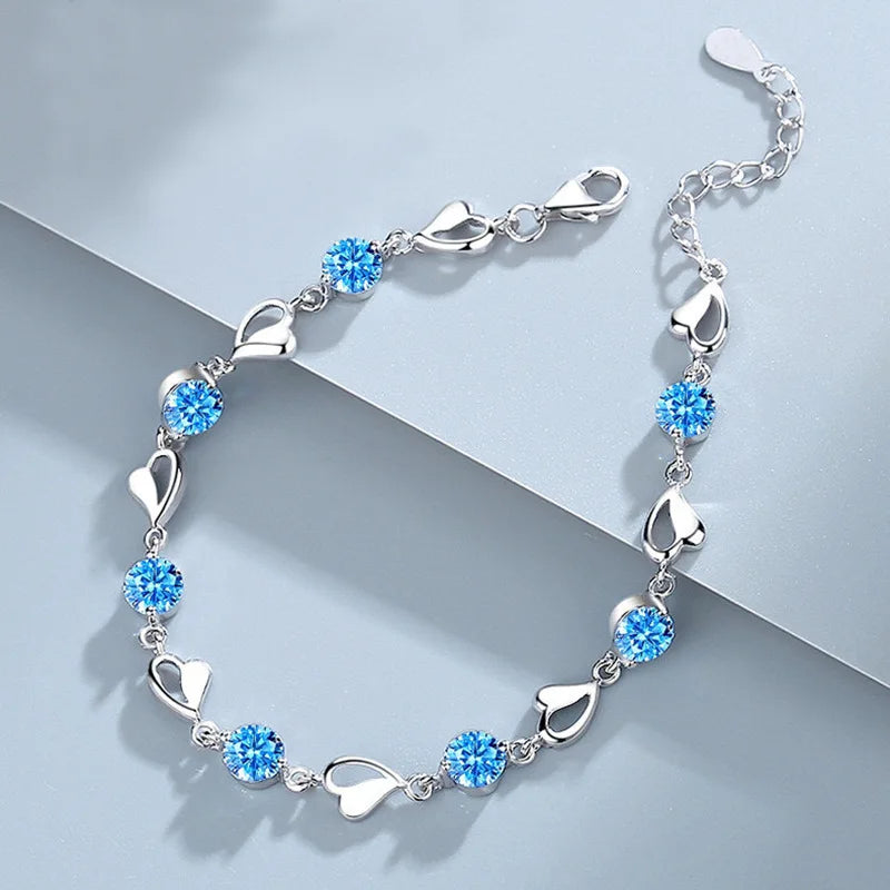 DL Sterling Silver Heart Shaped Bracelet For Women