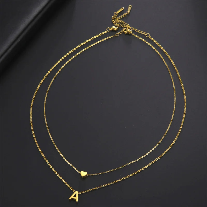 DL Gold Silver Color Multilayer Letter Choker Necklace For Women