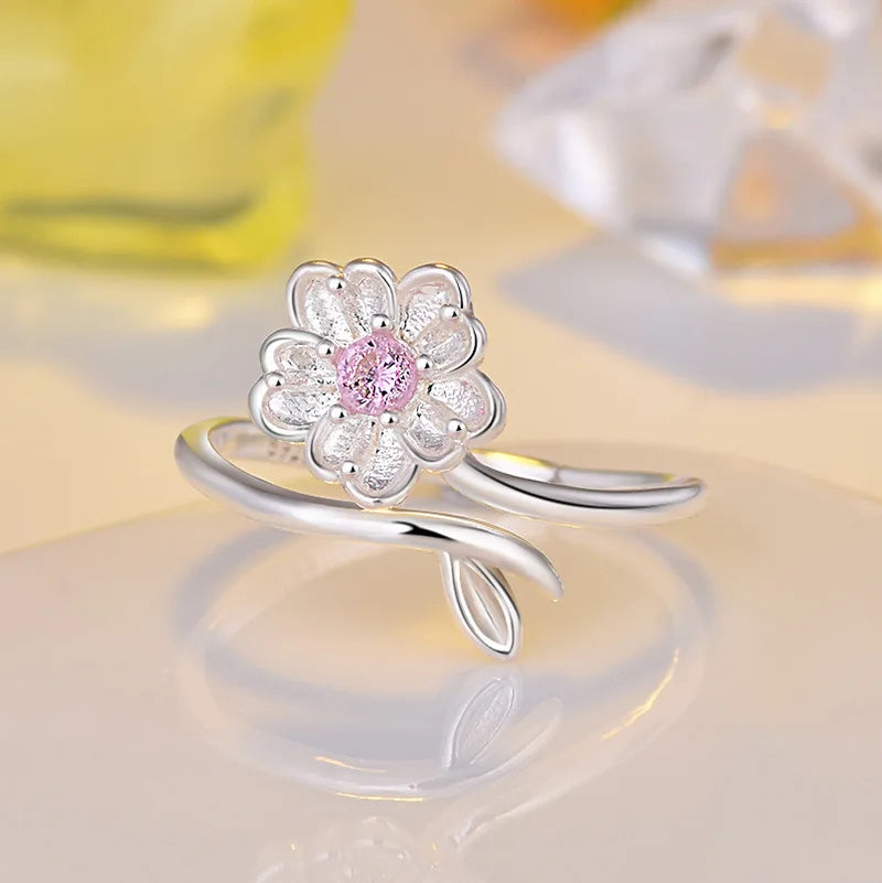 DL Silver Adjustable Open Flowers Rings For Women