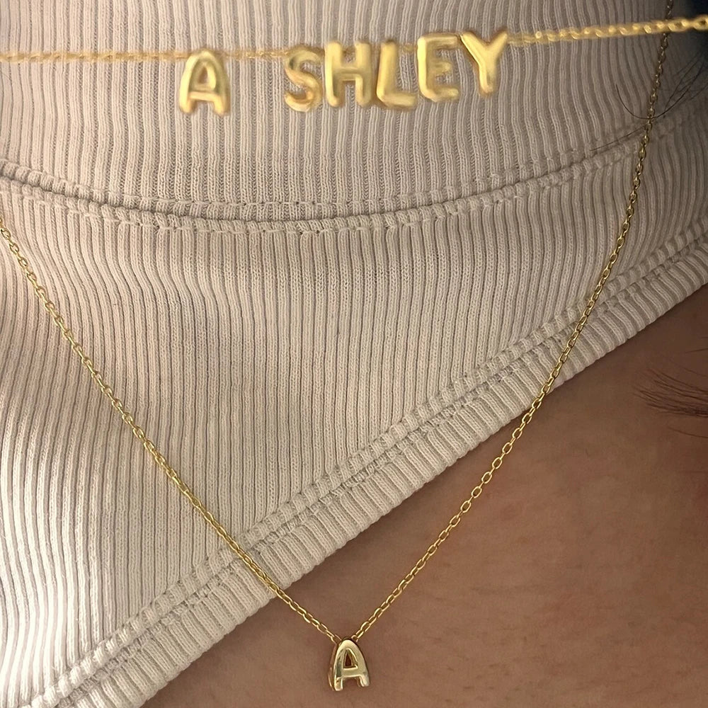 DL Gold Plated Balloon Initial Tiny Small Pendent Necklaces