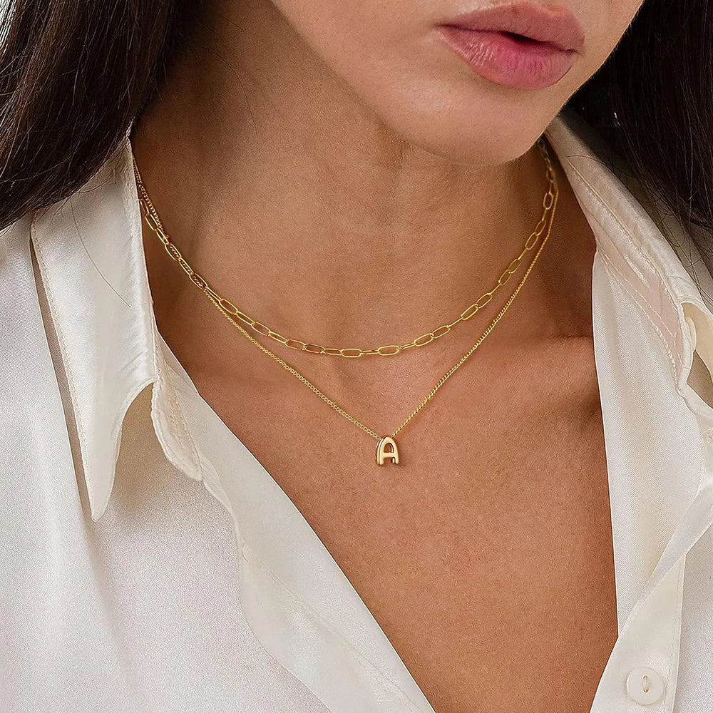 DL Gold Plated Balloon Initial Tiny Small Pendent Necklaces