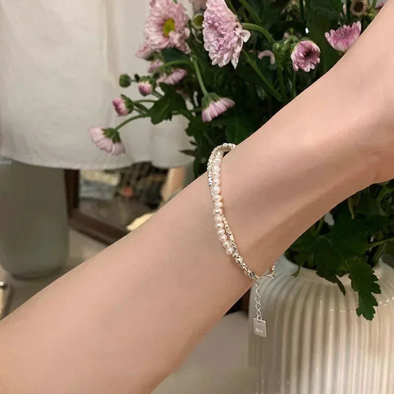 DL   Sterling Silver Pearl Bracelet for Women