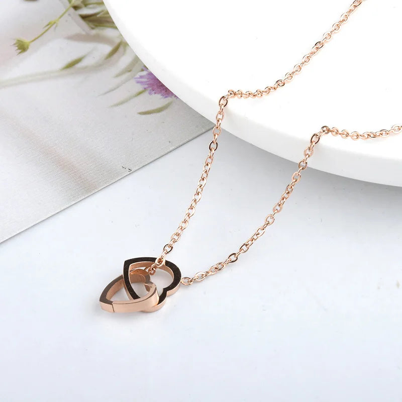 DL Classic Minimalist Double Heart Necklace