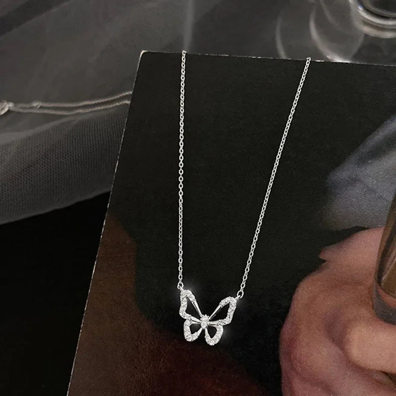 DL Simple Hollow Butterfly Pendant Necklace for Women