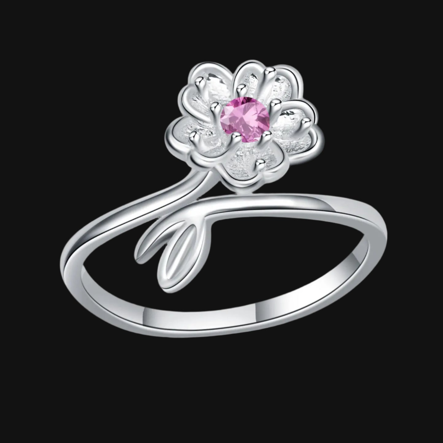 DL Silver Adjustable Open Flowers Rings For Women