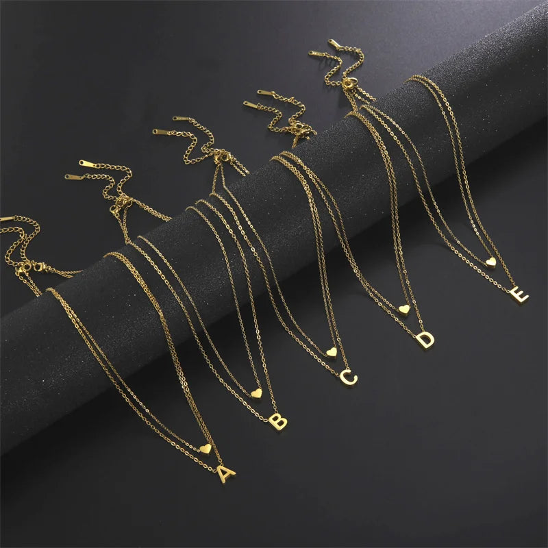 DL Gold Silver Color Multilayer Letter Choker Necklace For Women