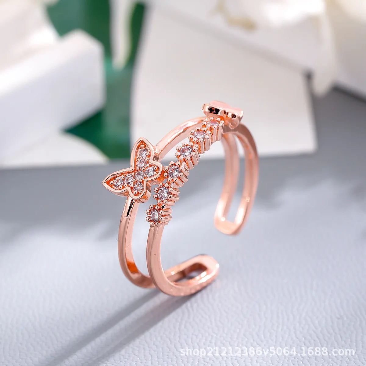 DL Exquisite Zircon Double Opening Butterfly Ring For Woman