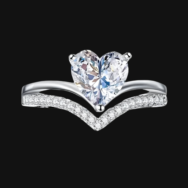 DL Delicate Silver Color White Zircon Stones Heart Rings for Women