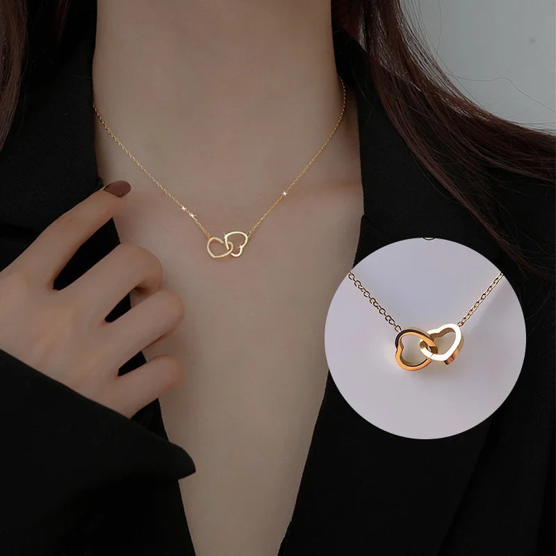 DL Classic Minimalist Double Heart Necklace