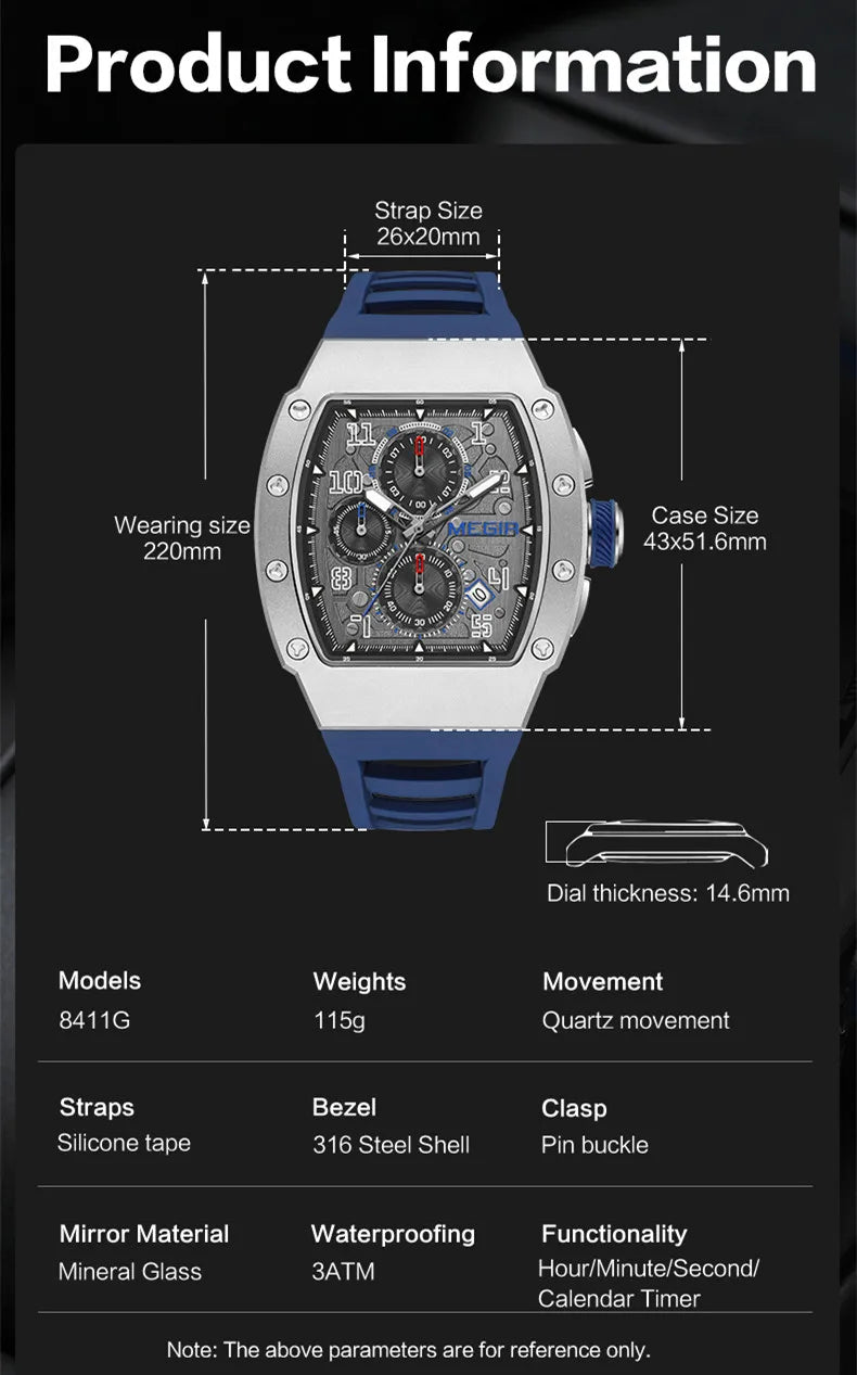 DL MEGIR Blue Luxury Sport Watch