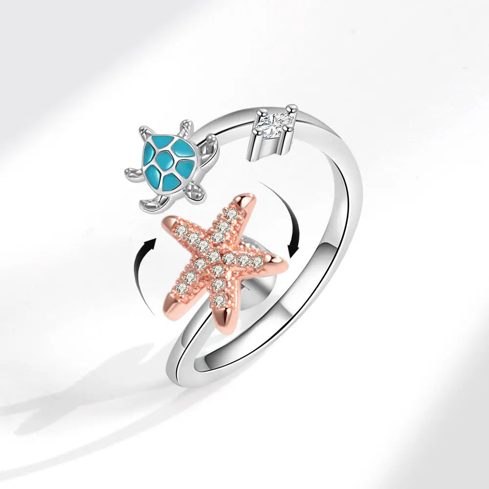 DL  Sterling Silver Moon And Stars Zircon Rotatable Ring