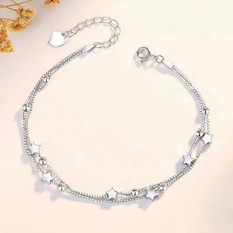 DL Sterling Silver Heart Shaped Bracelet For Women