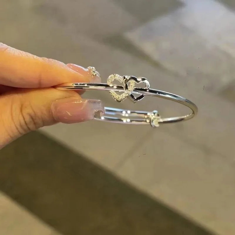 DL Korean Delicate Bow Bell Heart Bangle for Women